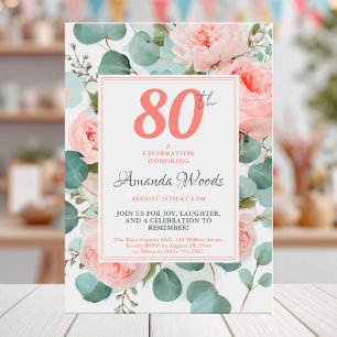 Convites Celebração de aniversário de 80 floral