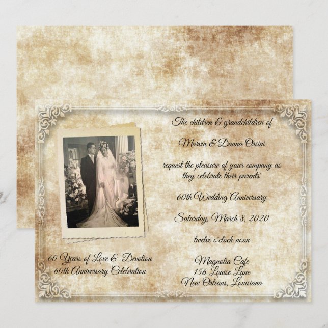 Convites Celebração de Aniversário de Casamento Antigo (Frente/Verso)
