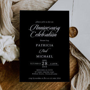 Convites Celebração de Aniversário de Casamento Preto e Bra