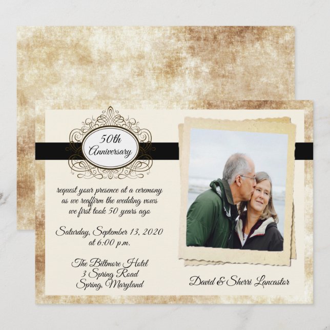 Convites Celebração de Aniversário de Casamento Vintage (Frente/Verso)