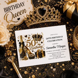 Convites Celebração de Aniversário de Cinquenta anos Preto 