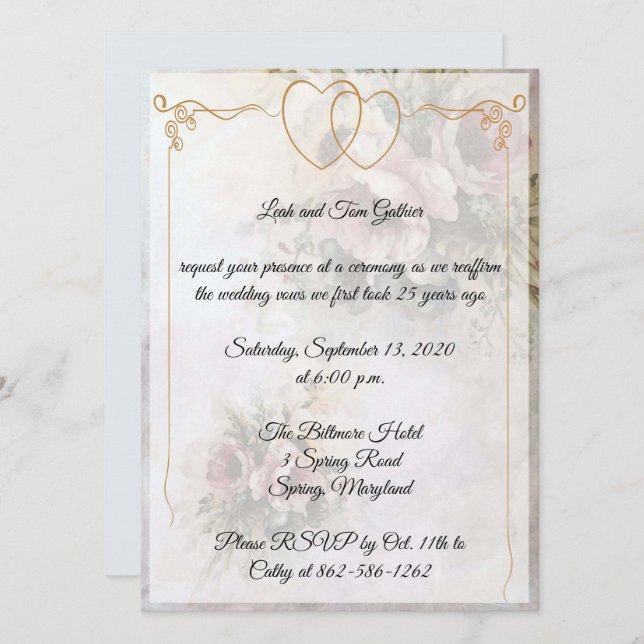 Convites Celebração de Aniversário de Coração Duplo (Frente/Verso)