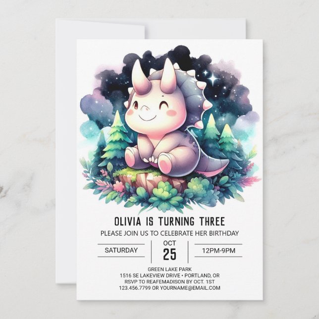 Convites Celebração de aniversário de Dino com Molho de Águ (Frente)