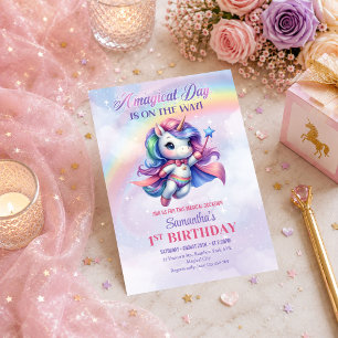 Convites Celebração de Aniversário de Menina Unicórnio Past