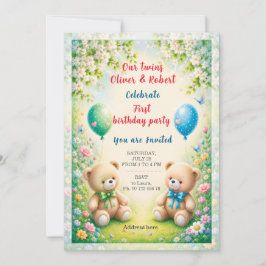 Convites Celebração de aniversário de meninos gêmeos