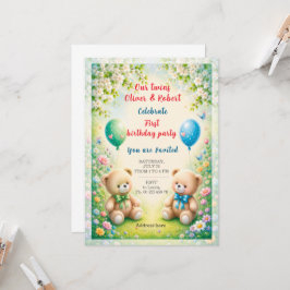 Convites Celebração de aniversário de meninos gêmeos