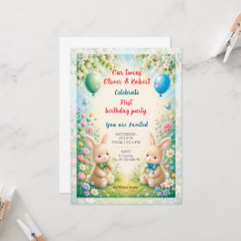 Convites Celebração de aniversário de meninos gêmeos