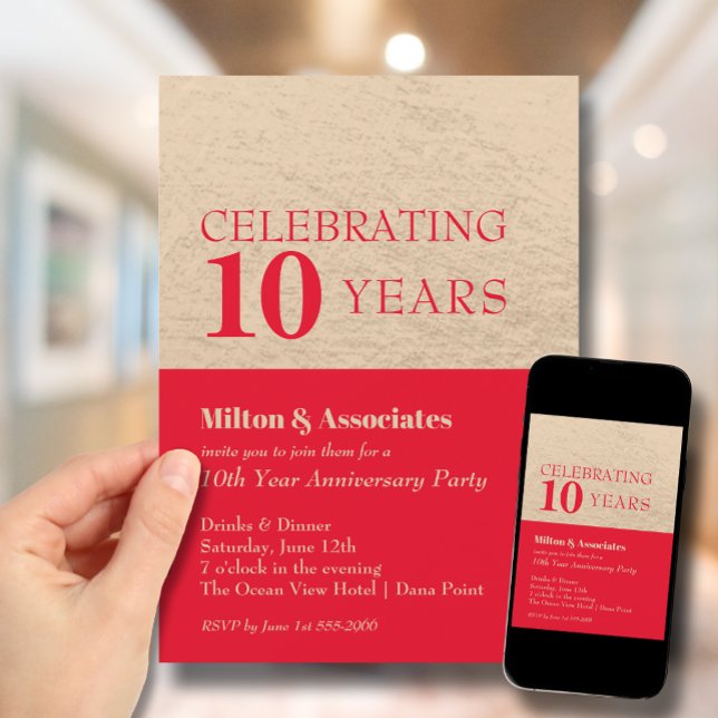 Convites Celebração de Aniversário de Negócios Vermelho e D (Change to ANY YEAR. Order printed and instant download (great to email as a reminder.))