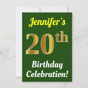 Convites Celebração de aniversário do 20 Verde, Faux Dou