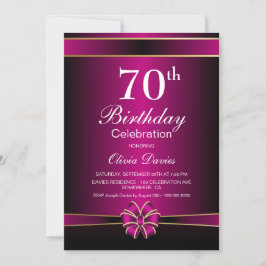 Convites Celebração de Aniversário do 70 Negro e Rosa