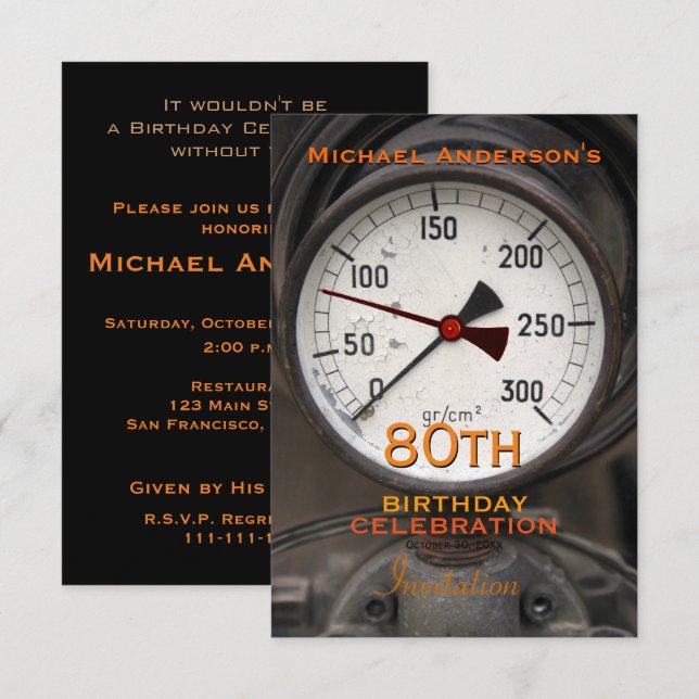 Convites Celebração de Aniversário do 80 do Manômetro Vinta (Frente/Verso)