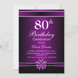 Convites Celebração de Aniversário do 80 Negro e Roxo