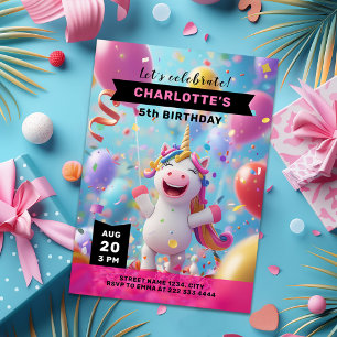 Convites Celebração de Aniversário do Balão Mágico Unicórni