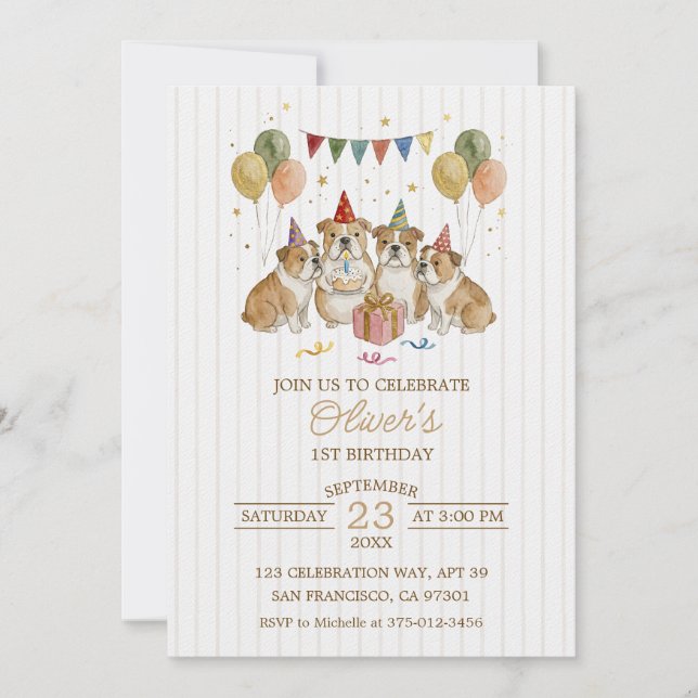 Convites Celebração de Aniversário do Menino com Cachorrinh (Frente)