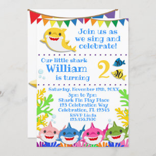 Convites Celebração de Aniversário do Rainbow Sharks