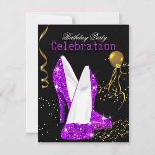 Convites Celebração de Aniversário Dourado Magenta Roxo Bri