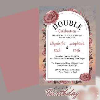 Convites Celebração de Aniversário Duplo Floral