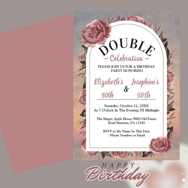 Convites Celebração de Aniversário Duplo Floral (Criador carregado)