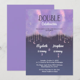 Convites Celebração de Aniversário Duplo Roxo Para Meninas