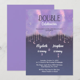 Convites Celebração de Aniversário Duplo Roxo Para Meninas