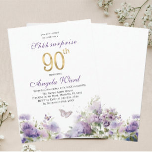 Convites Celebração de aniversário elegante aquarela roxo f