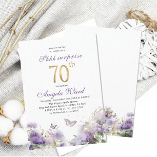 Convites Celebração de aniversário elegante aquarela roxo f