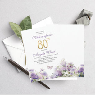Convites Celebração de aniversário elegante aquarela roxo f