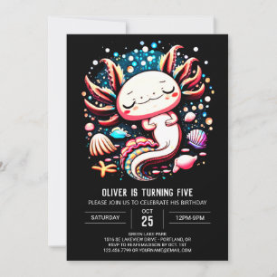 Convites Celebração de Aniversário Elegante Axolotl Encanta