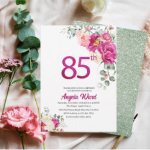 Convites Celebração de aniversário elegante floral brilho 8
