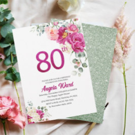 Convites Celebração de aniversário elegante floral brilho 8