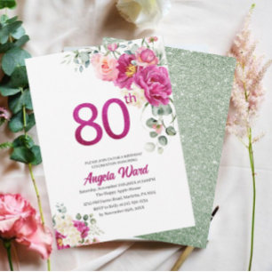 Convites Celebração de aniversário elegante floral brilho 8
