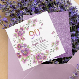 Convites Celebração de aniversário elegante floral glitter