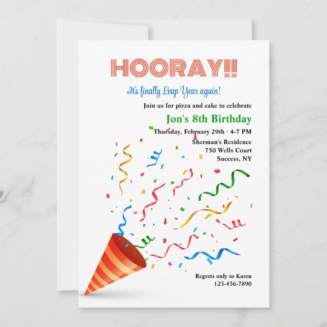 Convites Celebração de Aniversário em Ano Bissexto (Frente)