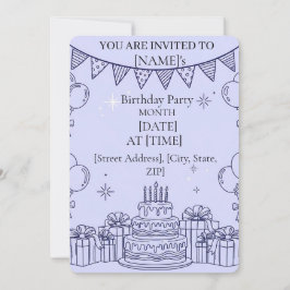Convites Celebração de Aniversário em Linha Arte – Bolo de