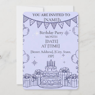 Convites Celebração de Aniversário em Linha Arte – Bolo de 