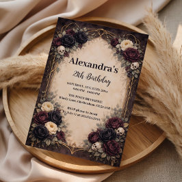 Convites Celebração de Aniversário Floral de Caveira Gótica