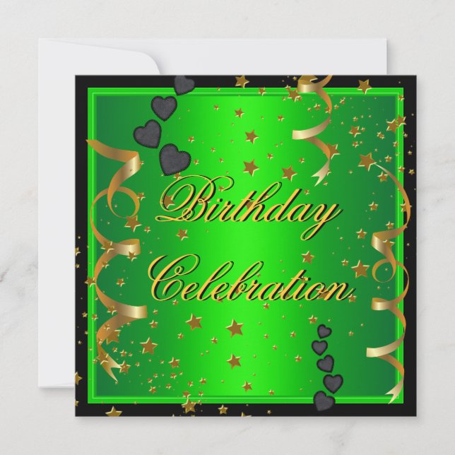 Convites Celebração de Aniversário Limão Verde Dourado Pret (Frente)