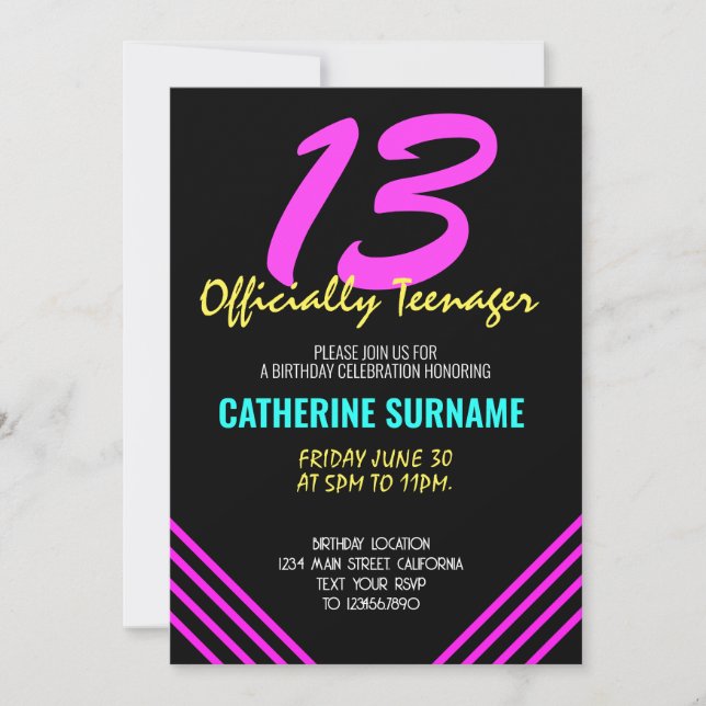 Convites Celebração de Aniversário Oficialmente Adolescente (Frente)