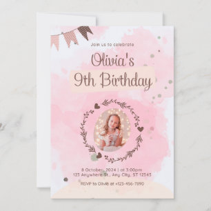 Convites Celebração de aniversário para uma menina de nove