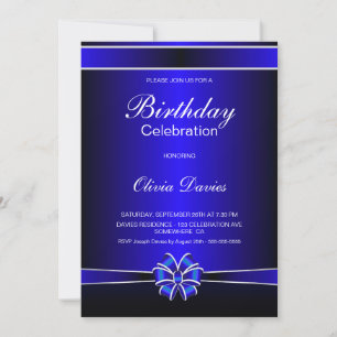 Convites Celebração de aniversário preto e azul