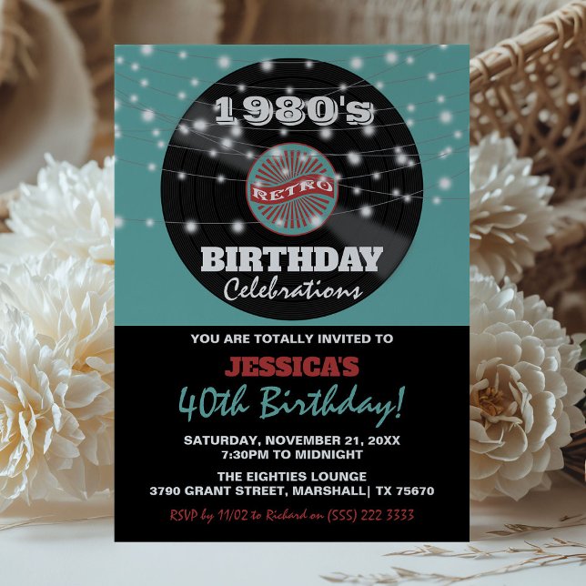 Convites Celebração de Aniversário Retro dos Anos 80 (Criador carregado)