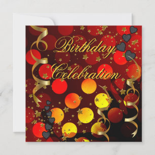 Convites Celebração de Aniversário Retro Vermelho Preto Dou