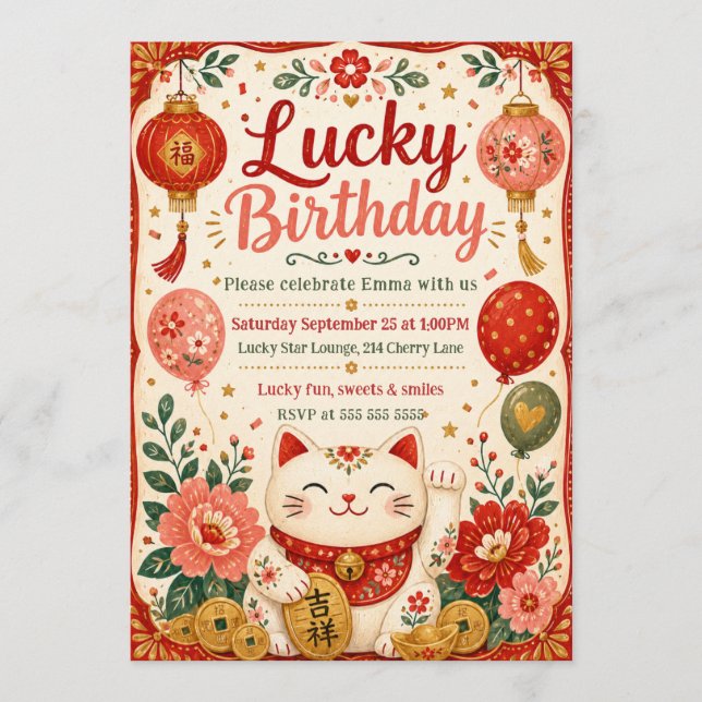 Convites Celebração de Aniversário Sortudo (Frente)