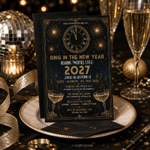 Convites Celebração de Ano Novo com Art Deco Gatsby Roaring
