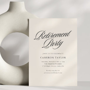 Convites Celebração de Aposentadoria Ivory Cream Black Scri