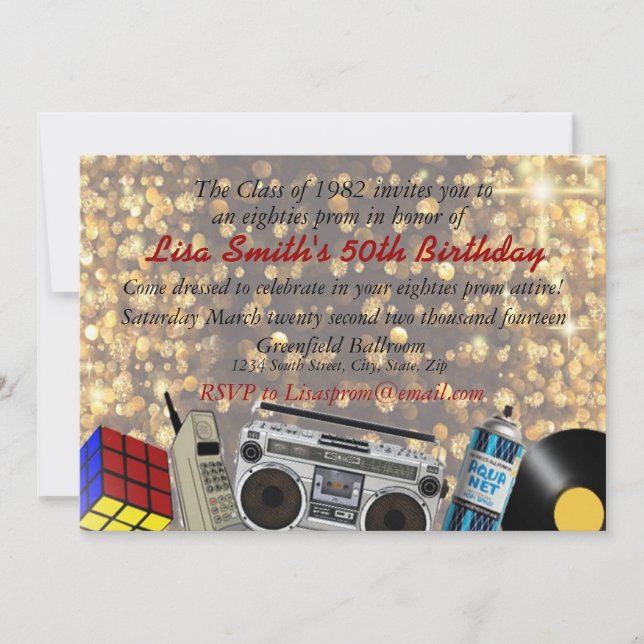 Convites Celebração de Bailes de formatura de anos 80 (Frente)