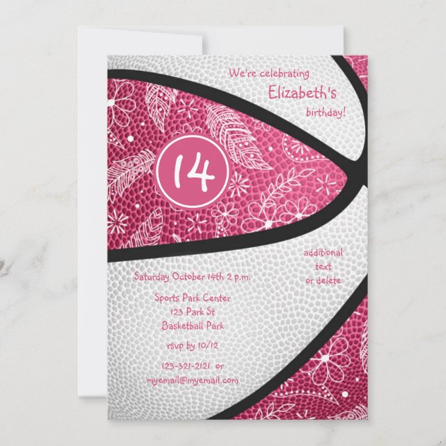 Convites celebração de basquete com desenho floral branco e (Frente)