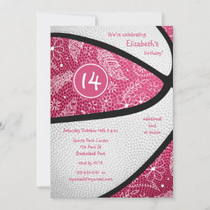 Convites celebração de basquete com desenho floral branco e