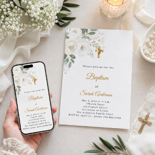 Convites Celebração de Batismo de Adulto Elegante flores br