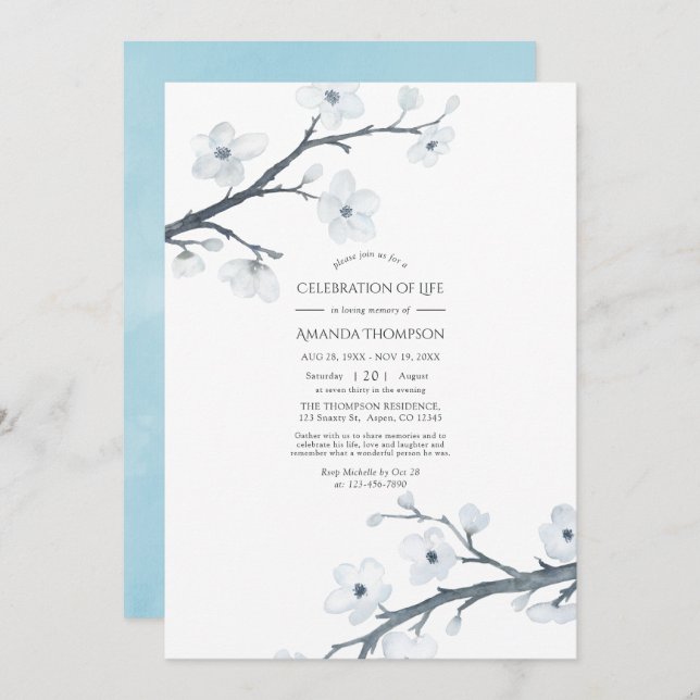 Convites Celebração de Blossomas Brancos de Cereja (Frente/Verso)